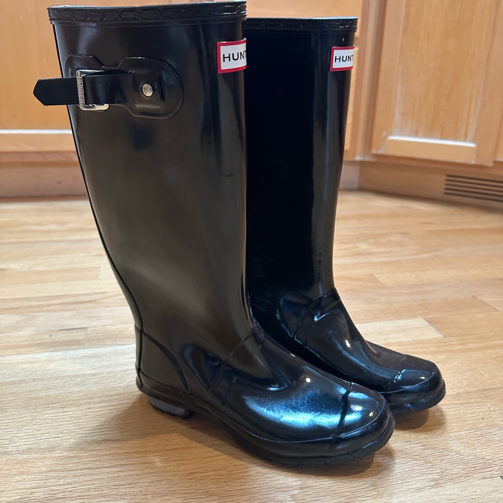 Hunter Huntress Tall Wide Gloss Black Rain Boots - Size 7